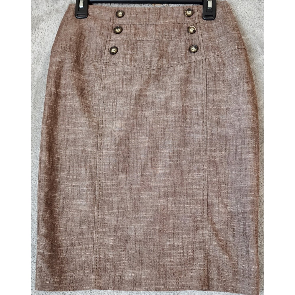 BCX Pencil Skirt Womens Juniors Size 5 Brown Button Front High Waist Preppy